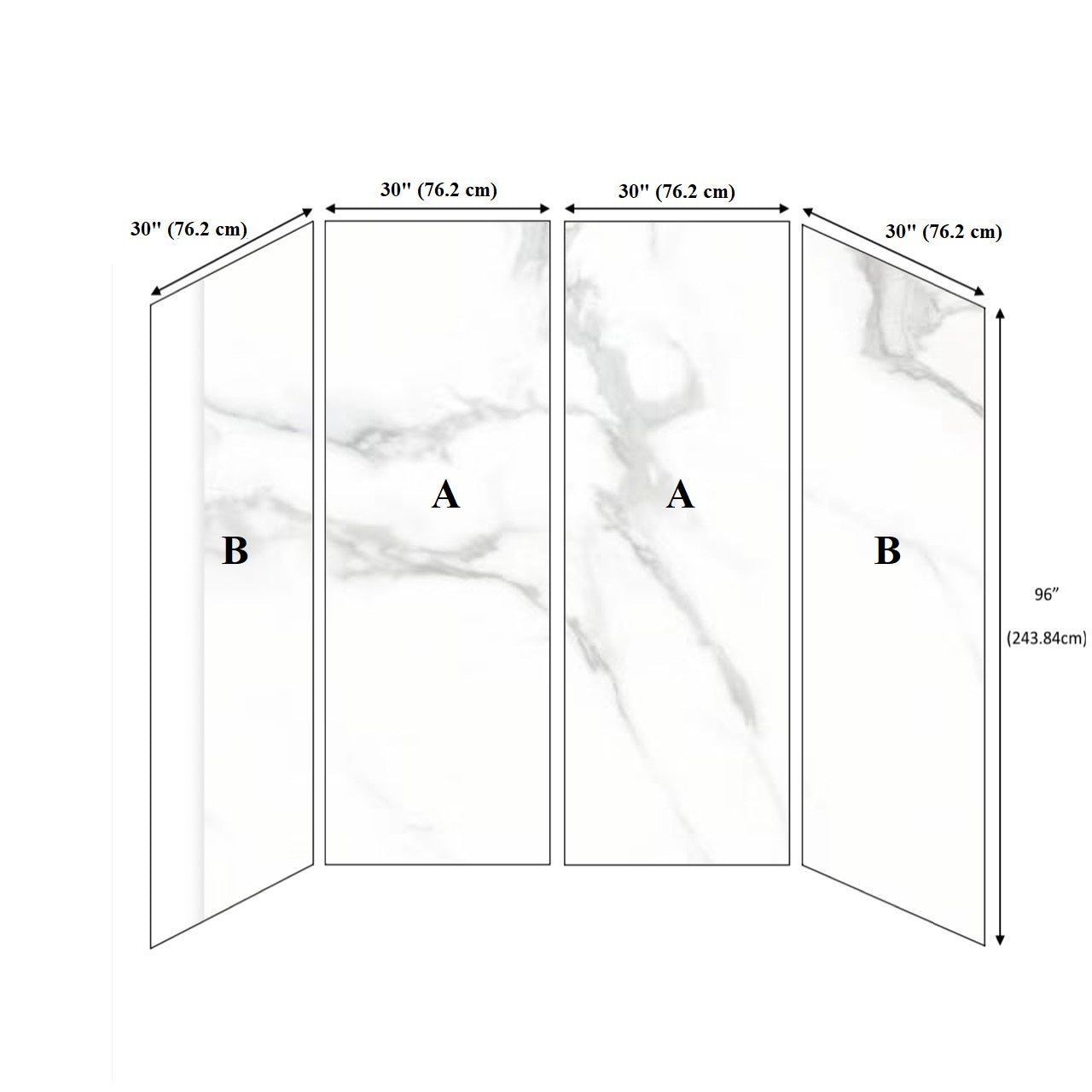 Shower Kit Wall 30"L x 96"H (4pcs Set)