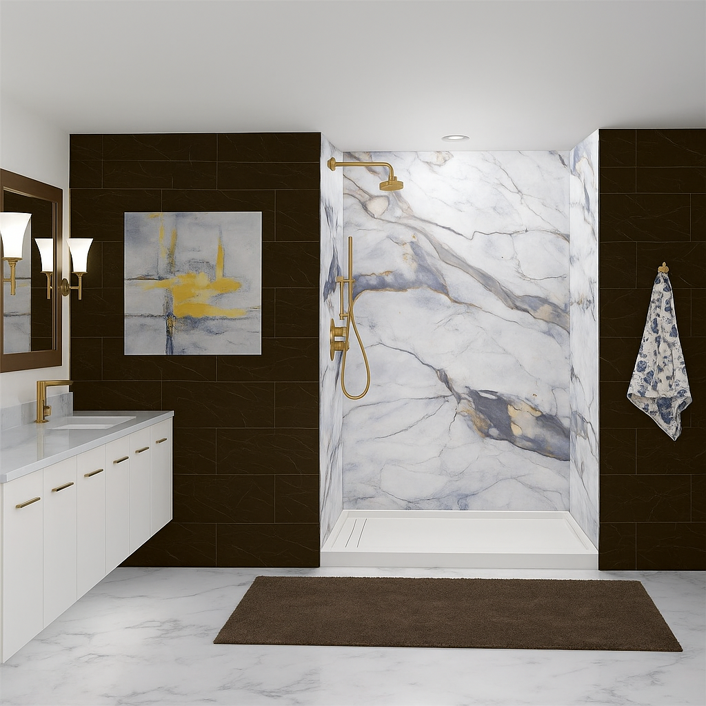 SPC White Marble Wall Panels/Ceiling Tile (2 Panels Set)