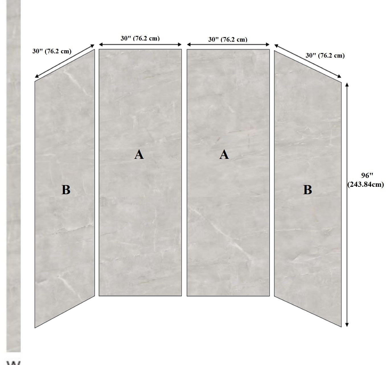Shower Kit Wall 30"L x 96"H (4pcs Set)