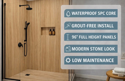 96” Waterproof Spc Shower Wall Panel Kit – 4-Piece Grout-Free Bathroom Surround (30"X60"X96")